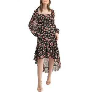 Lush NWOT Women's Floral Long Sleeve High-Low Dress Size L Asymmetrical Boho
